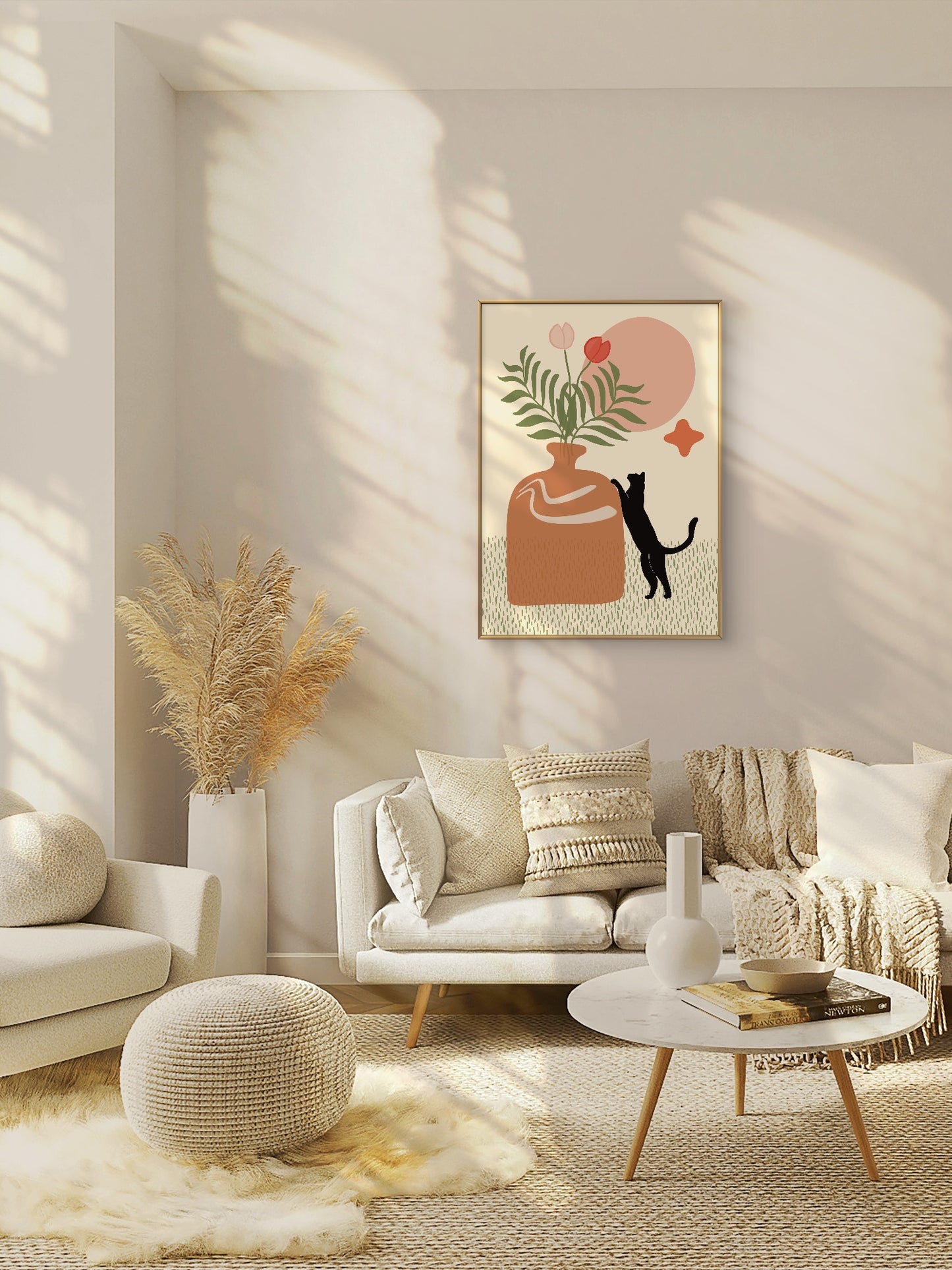 'Cat Sniffing Flowers' Print