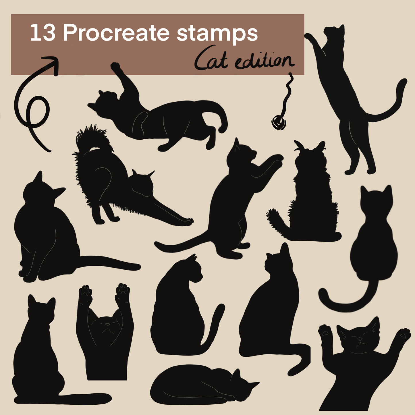 Cat Silhouette Procreate Stamps. Digital Files.